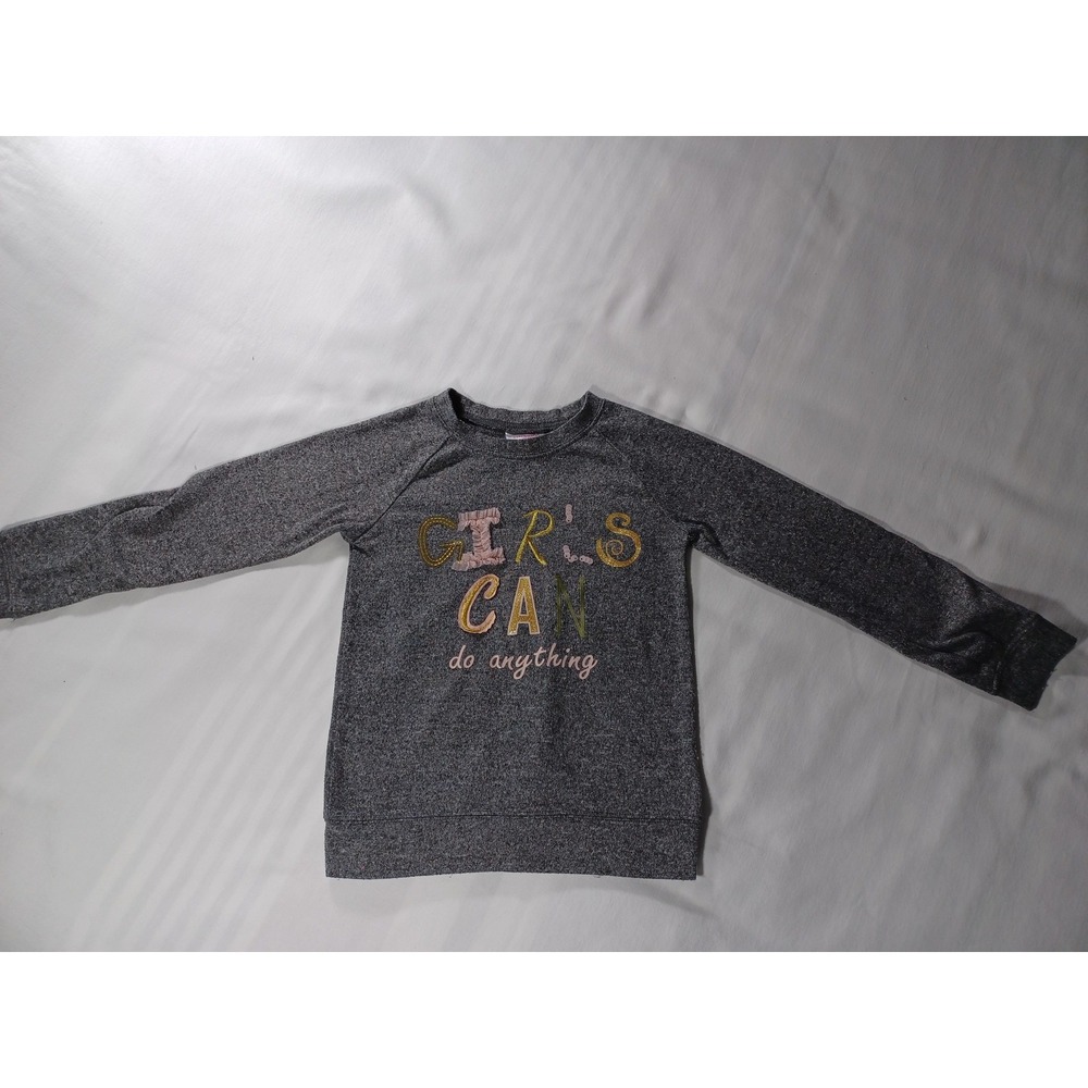 The Children's Place Sweatshirt Girls 6X Gray Girls Can‎ Do Anything Crewneck